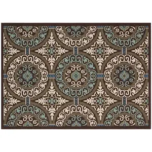 Ковер с медальоном для сада на веранде и улицы Safavieh, коричневый, 199x199 см, круглый