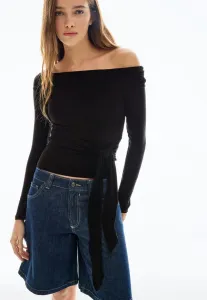 Топ с длинными рукавами и галстуком Bershka, Black