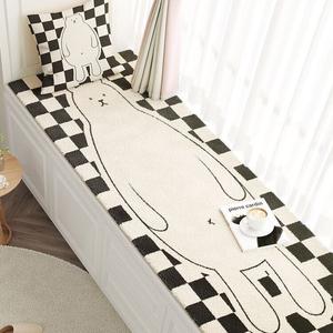 Budis Ковер 100х240 см из искусственной шерсти, толстый, с коротким ворсом, в клетку, для балкона или спальни, противоскользящий