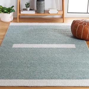 Ковер SAFAVIEH, 244 x 305 см, - коллекция Natura - большой - Turquoise & Ivory, ручной работы плоского переплетения из шерсти, полосатый узор, идеально для гостиной, спальни, столовой (NAT324J)