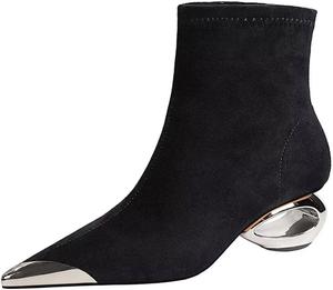 Женские ботильоны JOEupin с широким низким каблуком, заостренный носок, боковая молния, повседневная обувь для вечеринок, офиса и ежедневных образов, Silver