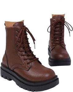 Женские ботинки - короткие шнурованные ботильоны с подошвой и боковой молнией | Ботинки для женщин | Ботильоны для женщин Generic, Dark Brown -A
