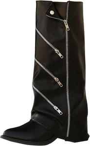 Женские ботильоны на платформе с отворотом: кожаные зимние высокие ботинки до колена, широкие голенища, обувь для вечеринок, свадеб и праздничных мероприятий Generic, Black