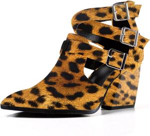 Женские туфли YDN с заостренным носком, на каблуке, массивный средний каблук, ботильоны с вырезами, ремешками и пряжками, размер 4-15 US, Leopard