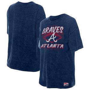 Женская футболка oversized navy atlanta braves mineral wash New Era