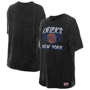 Женская черная футболка New York Knicks в стиле ретро с эффектом минеральной стирки New Era