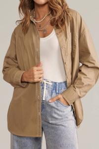 Рубашка с контрастной строчкой и пуговицами, цвет таупе In February, Taupe