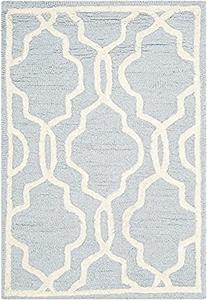 Ковер SAFAVIEH, 61 x 92 см, Cambridge Collection, Light Blue & Ivory, ручной работы из марокканской шерсти, идеален для помещений с высокой проходимостью: прихожая, гостиная, спальня (CAM131A)