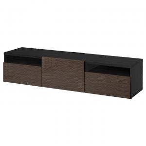 Тумба под ТВ, черно-коричневая/Selsviken глянцевая/коричневая, 180x42x39 см, Bestå IKEA