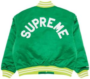 Куртка Supreme x Mitchell & Ness Satin Varsity Jacket 'Green', зеленый