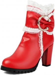 Женские кружевные ботильоны на каблуке с боковой молнией Taxutixieye, 95 Red