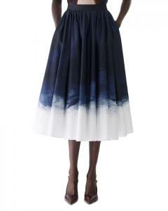 Юбка-клеш из хлопка с начесом, принтованная, с эластичной вставкой Jason Wu Collection, синий