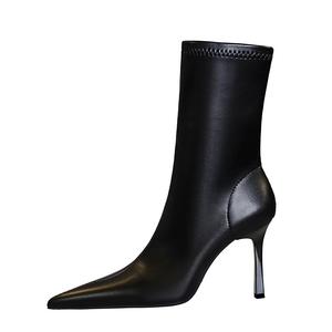QITUMAUL Ботильоны женские черные без подкладки на каблуке 9,5 см, цвет Black Unlined[Heel Height 9.5cm]