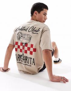 Футболка свободного кроя ASOS DESIGN бежевого цвета с принтом «Маргарита»