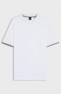 Футболка Boss Cotton-Jersey With Signature-Stripe Cuffs, белый