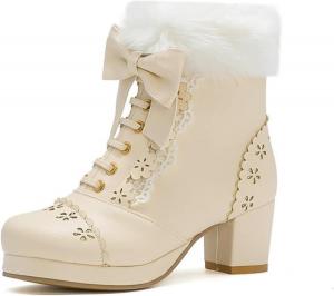 Женские ботильоны на каблуке, туфли для девочек с круглым носком, праздничные туфли на платформе, зимние сапоги OXCOWNIU, Apricot