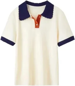 Женская вязаная поло с отложным воротником и коротким рукавом