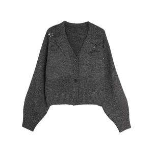 ELLE Свитер женский темно-серый V-образный вырез умеренный кардиган