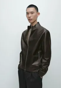 Кожаная куртка с эффектом потертости Massimo Dutti, Mottled Dark Brown