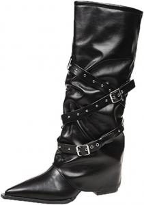 Женские сапоги до колена, складные сапоги с высоким каблуком, длинные сапоги с молнией, заостренный носок, праздничные высокие сапоги для женщин Generic, Black