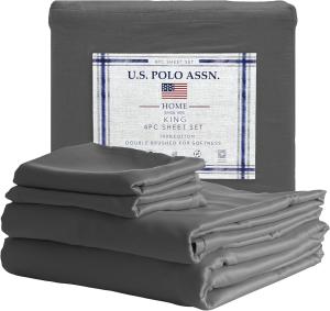 U.S. Polo Assn комплект постельного белья 100% хлопок, 4 предмета, 260х274/198х203 см, серый