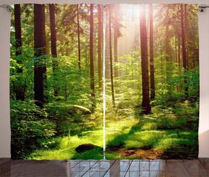 ABAKUHAUS Лесная деревенская штора, Закат, мох, лесные деревья, универсальные ленточные шторы для гостиной с петлями и крючками, 280 x 260 см, зелено-коричневый, зеленый