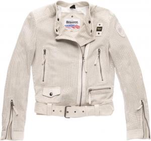 Blauer USA Moore Перфорированные дамы кожаная куртка, серый/бежевый