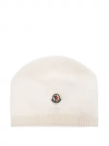 Кашемировая шапка с нашивкой-логотипом Moncler Enfant, белый