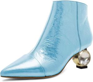 Женские Ботильоны XYD с Кристаллами на Низком Каблуке, Зауженный Носок, Боковая Молния, Праздничные Туфли для Вечеринки, Модные Короткие Ботинки, Sky Blue