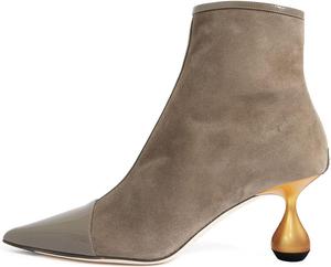 Женские ботильоны YDN с заостренным носком, золотой массивный низкий каблук, короткие ботинки с боковой молнией, модная одежда, размеры 4-15 US