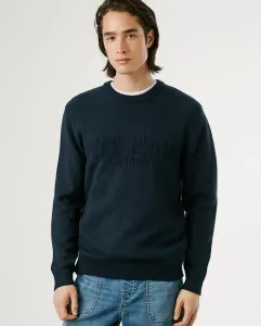 Мужской джемпер с круглым вырезом и тисненным логотипом Pepe Jeans, темно-синий