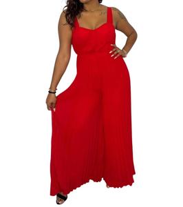 Плиссированный комбинезон без рукавов красного цвета LUXXEL