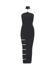 Длинное платье без рукавов с отделкой декором Balmain, черный