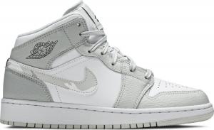 Кроссовки Air Jordan 1 Mid SE GS Swoosh Logo - Grey Camo, белый