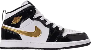 Кроссовки Air Jordan 1 Mid Patent PS Black Gold, черный