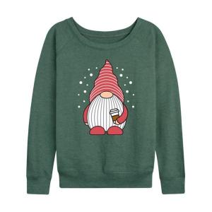 Женская футболка с длинным рукавом из французского трикотажа с изображением гнома, держащего кофе Licensed Character, зеленый