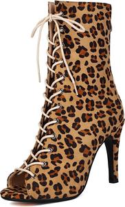 Mandiaupup Женские модные ботильоны с открытым носком и леопардовым принтом, летние гладиаторские блестящие ботинки из змеиный кожи с открытым носком, на высоком каблуке-шпильке, для танцев, свадебной вечеринки, клубной вечеринки, вечерние сандалии