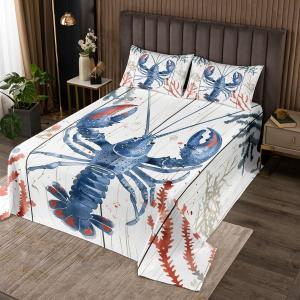 Erosebridal Комплект постельного белья Lobster Quilt Set в морском стиле с водяными узорами и ретро принтом диких животных, Multi 07