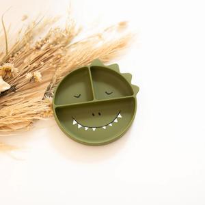 Силиконовая тарелка Динозавр с присоской, зеленый