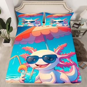 Erosebridal Комплект постельного белья Funny Axolotl с милыми аксолотлями и морскими животными в прибрежном стиле, Red Teal