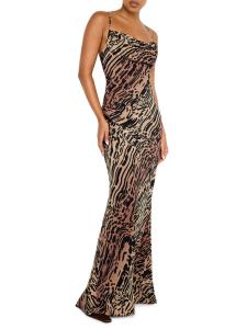 Платье макси из шифона с косым кроем Good American, цвет Warped Leopard