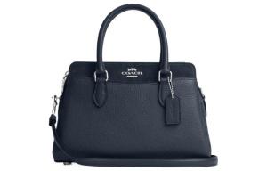 COACH Кожаная сумка-шоппер с текстурой на одном плече женская синяя