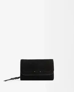 Средний кожаный женский кошелек с клапаном и магнитной застежкой Parfois, черный