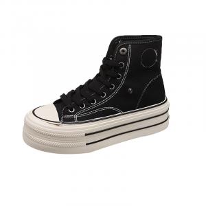 JimiXiong Женские высокие кеды из хлопка черные, цвет Black