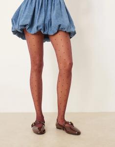 Колготки ASOS DESIGN с мелким узором в горошек бордового цвета
