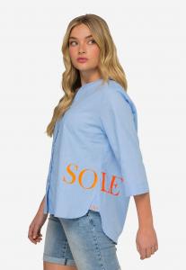 Блуза MIX-RUNDHALSAUSSCHNITT BRUSTTASCHE SCHRIFTZUG 3/4-ÄRMEL LAURASØN, светло-голубой