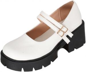 Женские туфли на платформе из кожи - Модные туфли Мэри Джейн - Удобные и дышащие - Подходят для повседневной носки HoaloX, White