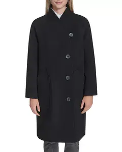 Пальто из шерстяной смеси с асимметричной застежкой и шевронной текстурой. Cole Haan, черный