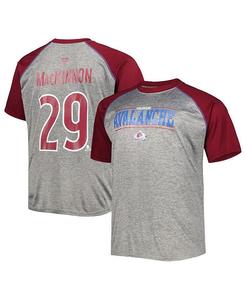 Мужская футболка с логотипом Nathan MacKinnon Heather Grey, Burgundy Colorado Avalanche Big and Tall Contrast реглан с именем и номером Fanatics, серый