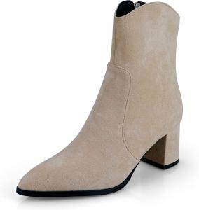 Женские модные замшевые ботильоны anteikira на каблуке, с застежкой-молнией сбоку, заостренным носком, средним голенищем, теплые зимние для работы, на Рождество, Apricot